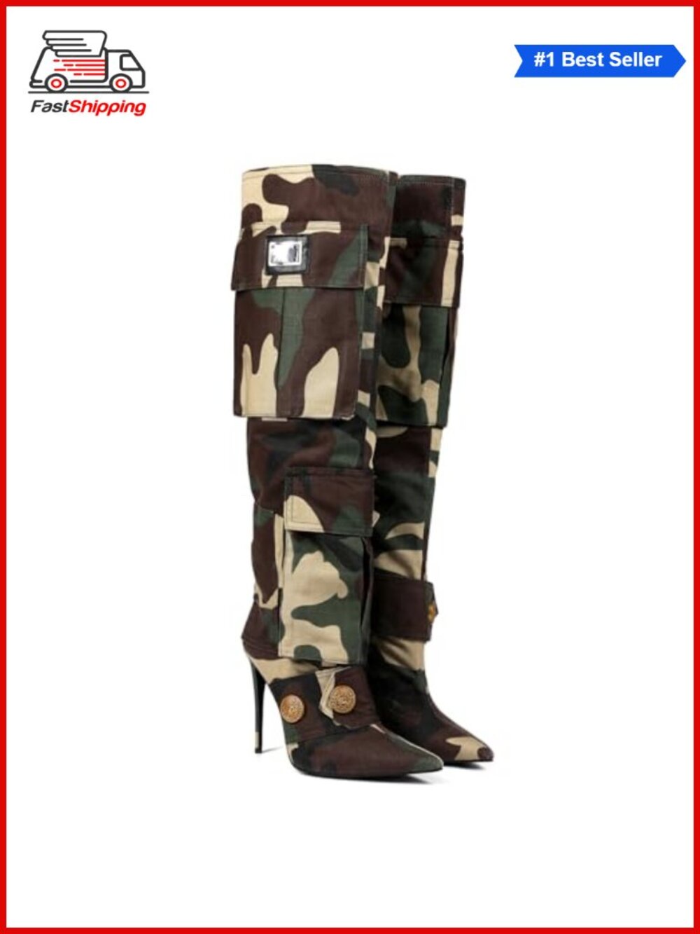 ✨Saint Leia Women's Camouflage Knee-High Heeled Boots Pointed Toe Party Dress